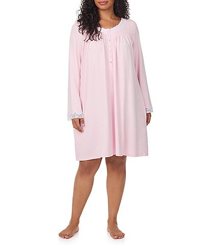 Eileen West Plus Size Sweater Knit V-Neck Long Sleeve Short Nightgown