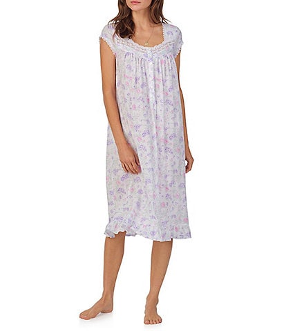 Eileen West Printed Cap Sleeve Sweetheart Neck Knit Short Nightgown
