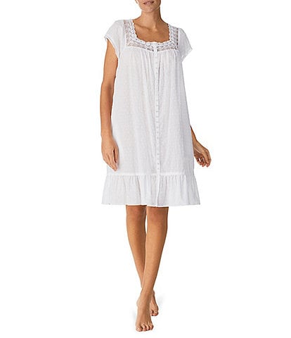 Eileen West Rose Lace Square Neck Cap Sleeve Swiss Dot Short Nightgown