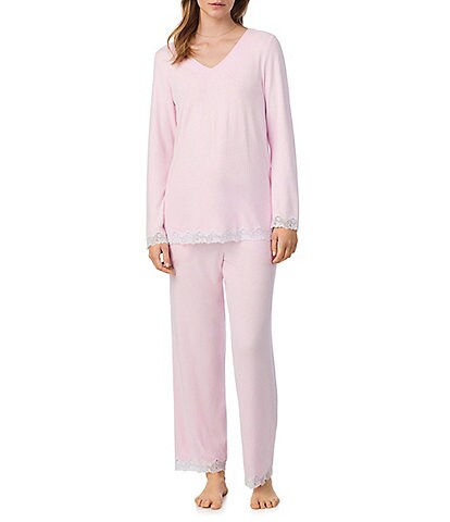 Eileen West Solid Long Sleeve V-Neck Knit Pant Pajama Set