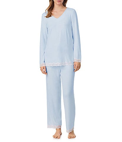 Eileen West Solid Long Sleeve V-Neck Knit Pant Pajama Set