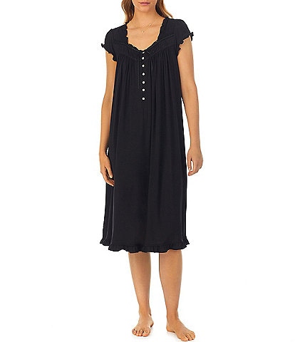 Eileen West Solid Swiss Dot Sleeveless Square Neck Ballet Nightgown