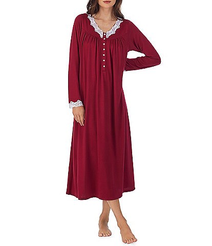 Eileen West Solid Sweater Knit Long Sleeve V-Neck Nightgown