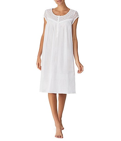 Eileen West Solid Woven Cap Sleeve Scoop Neck Waltz Nightgown
