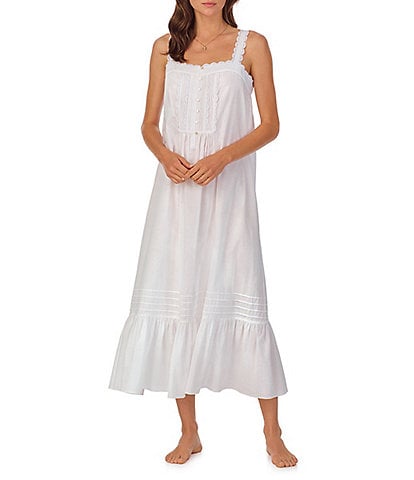 Eileen West Solid Woven Sleeveless Square Neck Ruffled Nightgown
