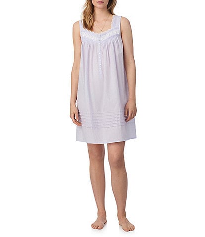 Eileen West Stripe Swiss Dot Sleeveless Sweetheart Neck Woven Chemise