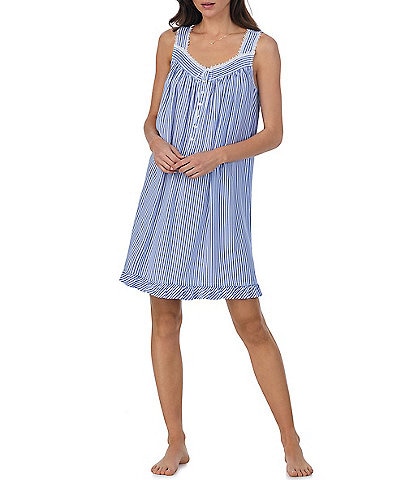 Eileen West Striped Sleeveless Pintuck Ribbon Beaded Lace Sweetheart Neck Short Chemise
