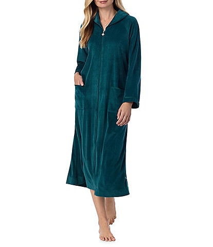 Eileen West Velour Full Zip Long Cozy Caftan Robe