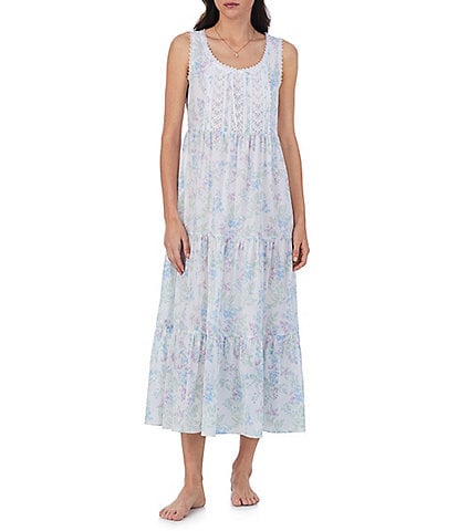 Eileen West Watercolor Floral Print Sleeveless Knit Ballet Nightgown