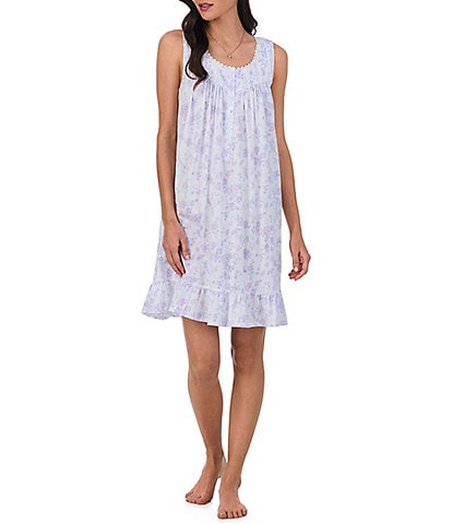 Eileen West White Floral Print Sleeveless Jersey Knit Chemise