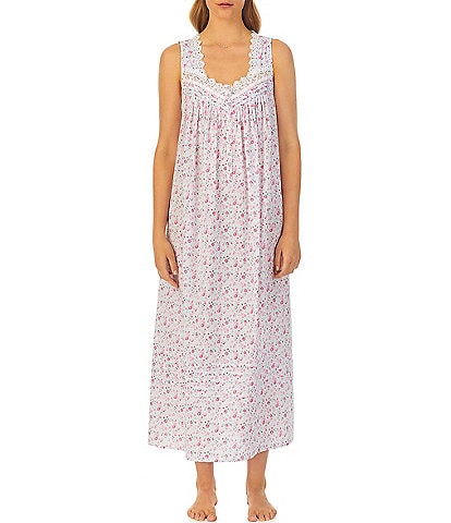 Eileen West Woven Cotton Lawn Rose Floral Sleeveless Sweetheart Neck Ballet Nightgown