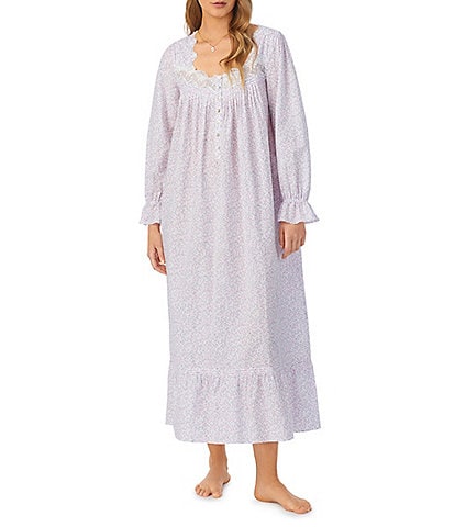 Eileen West Woven Ditsy Floral Print Long Sleeve Sweetheart Neck Ballet Nightgown