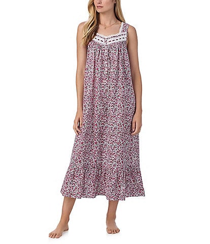 Eileen West Woven Ditsy Floral Sleeveless Sweetheart Neck Ballet Nightgown