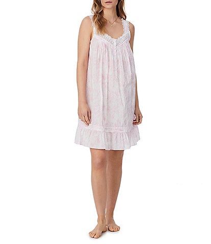 Eileen West Woven Floral Print Sleeveless Sweetheart Neck Partial Button Front Chemise