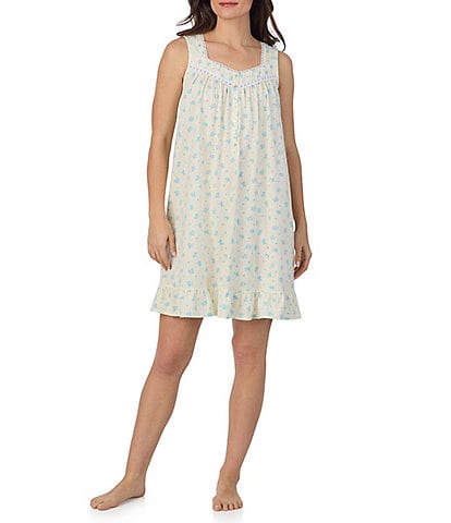 Eileen West Yellow Floral Print Sleeveless Sweetheart Neck Jersey Knit Short Nightgown