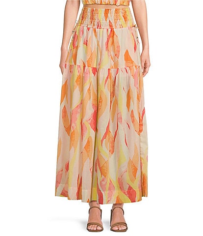 ELAN Abstract Print Smocked Waist Coordinating Maxi Skirt