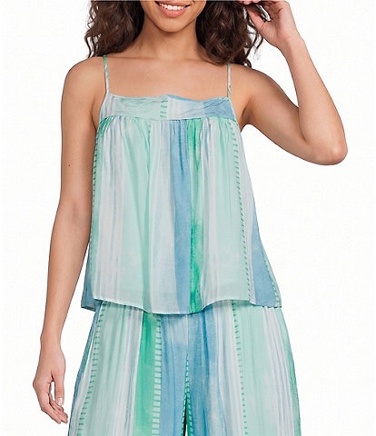 Elan Coordinating Woven Flowy Stripe Square Neck Spaghetti Strap Top