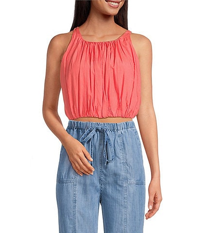 ELAN Elastic Hem Crop Halter Top