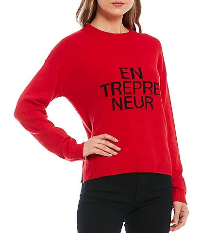 ELAN Entrepreneur Graphic Long Sleeve Crew Neck Statement Sweater