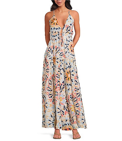 ELAN Kaleidoscope V-Neck Spaghetti Strap Maxi Dress