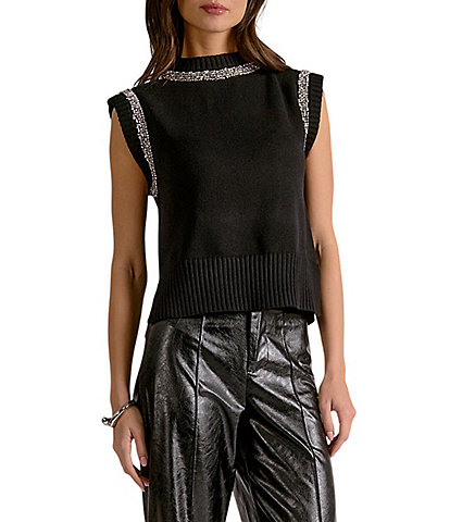 Elan Knit Crew Neck Cap Sleeve Sweater Top