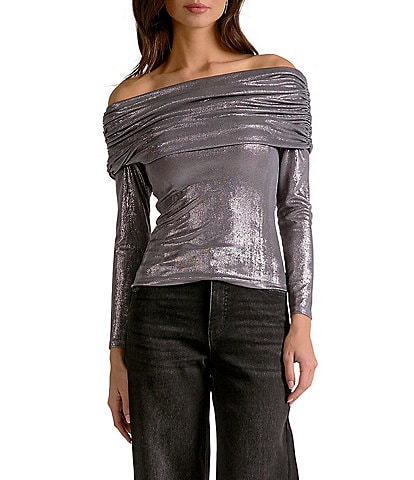 Elan Knit Off-The-Shoulder Long Sleeve Pullover Top