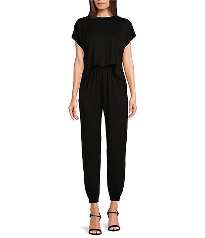 ELAN Stretch Crew Neck Short Sleeve Jumpsuit