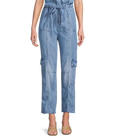 ELAN Tencel Chambray Drawstring Waist Cargo Pants