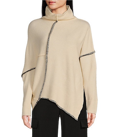 ELAN Turtleneck Long Sleeve Asymmetrical Hem Sweater