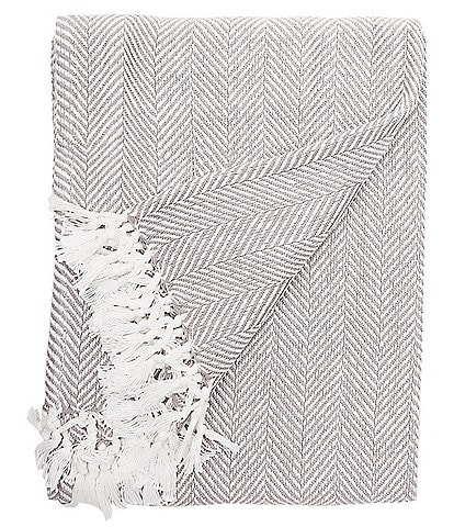 ELISABETH YORK Torin Herringbone & Fringed Cotton Throw Blanket