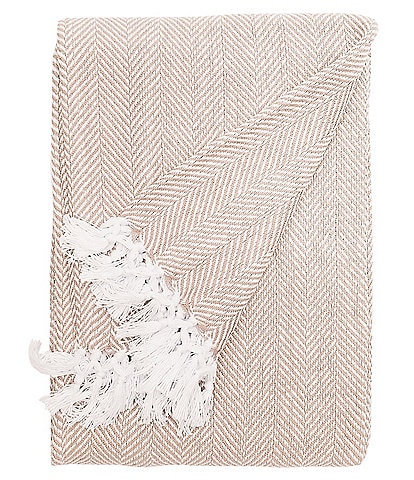ELISABETH YORK Torin Herringbone & Fringed Cotton Throw Blanket
