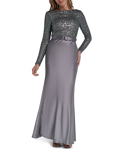 Eliza J Drape Back Mermaid With Side Belt Gown