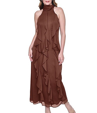 ruffle and ready chiffon halter maxi dress Elegant Halter Neck Ruffle Chiffon Flowy Maxi Dress  Likemychoice