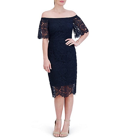 Eliza J Lace Off-The-Shoulder Short Sleeve Dress