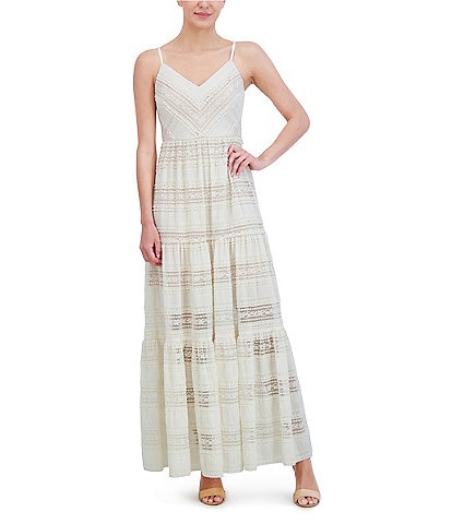 Eliza J Lace V-Neck Sleeveless Tiered Maxi Dress