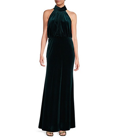 Eliza J Mock Neck Sleeveless Velvet Blouson Gown