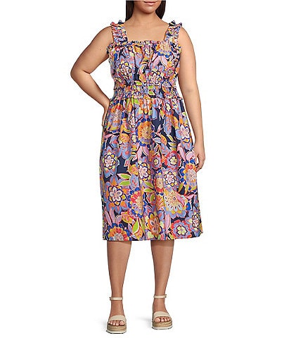 Eliza J Plus Size Cotton Poplin Floral Sundress
