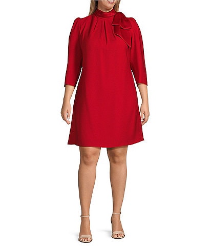 Eliza J Plus Size Mock Neck Bow Detail 3/4 Sleeve Shift Dress