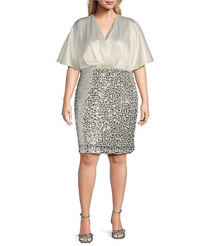 Eliza J Plus Size V-Neck Short Sleeve Sequin Skirt Blouson Dress