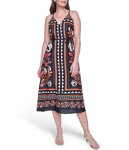 Eliza J Printed Tie Back Midi Dress