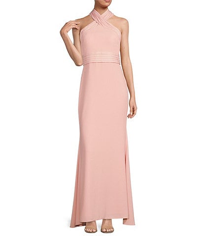 eliza j ruched waist halter gown