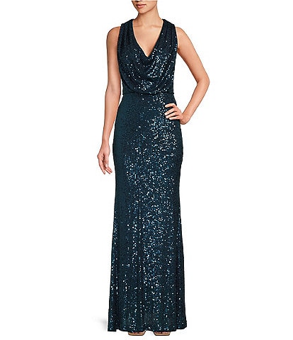 Eliza J Sequin Cowl Neck Sleeveless Blouson Gown