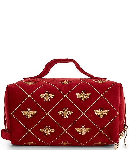 Elizabeth Scarlett Bee Trellis Velvet Open Flat Makeup Bag
