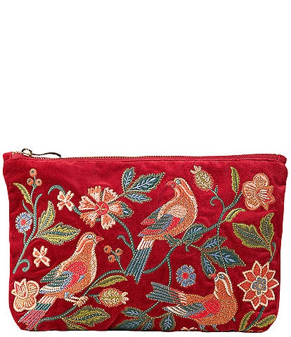 Elizabeth Scarlett Botanical Birds Velvet Everyday Pouch