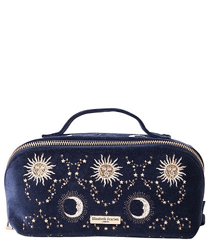 Elizabeth Scarlett Celestial Sun & Moon Velvet Open Flat Makeup Bag