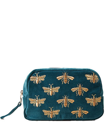 Elizabeth Scarlett Honey Bee Charcoal Velvet Cosmetics Bag Makeup