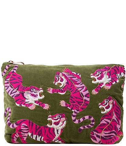 Elizabeth Scarlett Wild Tiger Fern Green Velvet Everyday Pouch