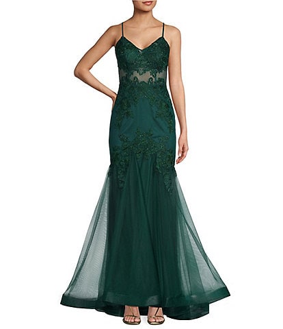 Embellished Illusion Corset Lace-Up Back Mermaid Gown