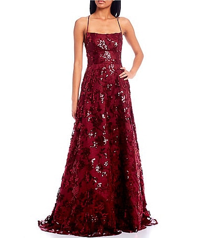 B. Darlin Embroidered Sequin Lace-Up Back Ball Gown