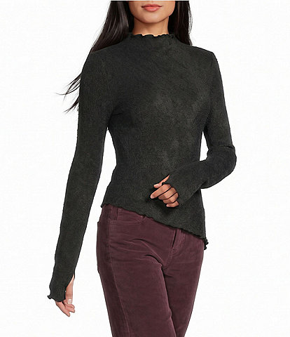 Emory Park Mock Neck Long Sleeve Asymmetrical Top